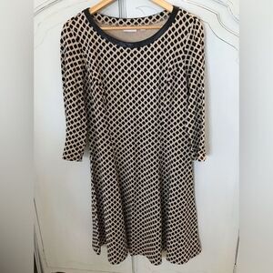 New York & Co Tan and Black Fit and Flare Dress Faux Leather collar Size L